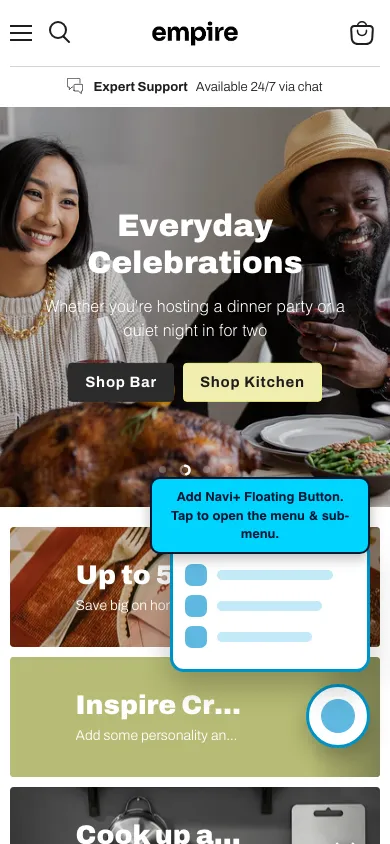 Navi+ FAB on the Empire Shopify theme Navi+ FAB on the Empire Shopify theme