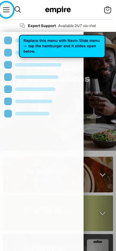 Navi+ Slide Menu on the Empire Shopify theme Navi+ Slide Menu on the Empire Shopify theme