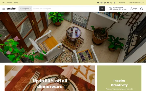 Navi+ menus on the Empire Shopify theme — desktop preview