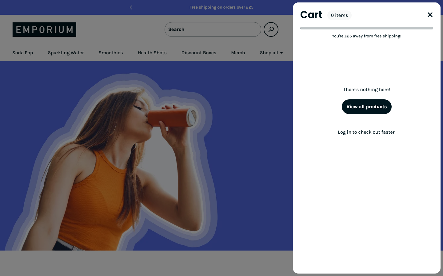 Cart → panel opened — Navi+ on the Emporium Shopify theme
