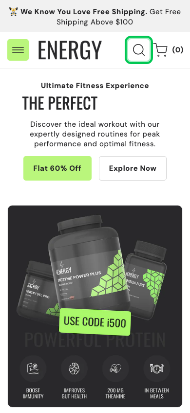 Search → panel opened — Navi+ on the Energy Shopify theme Search → panel opened — Navi+ on the Energy Shopify theme