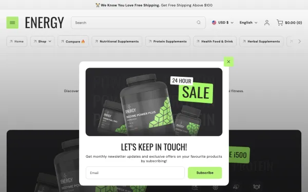 Navi+ menus on the Energy Shopify theme — desktop preview