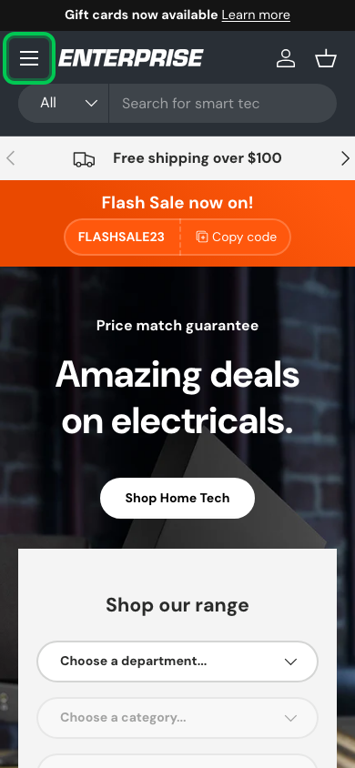 Hamburger → panel opened — Navi+ on the Enterprise Shopify theme Hamburger → panel opened — Navi+ on the Enterprise Shopify theme