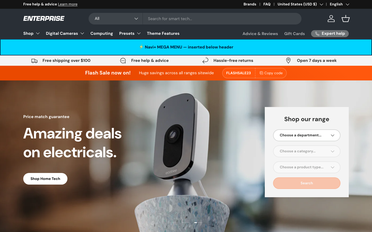 Menu inserted below header — Navi+ on the Enterprise Shopify theme Menu inserted below header — Navi+ on the Enterprise Shopify theme