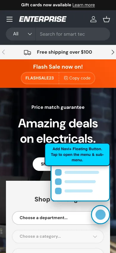 Navi+ FAB on the Enterprise Shopify theme Navi+ FAB on the Enterprise Shopify theme