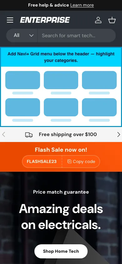 Navi+ Grid Menu on the Enterprise Shopify theme Navi+ Grid Menu on the Enterprise Shopify theme