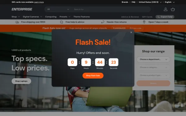 Navi+ menus on the Enterprise Shopify theme — desktop preview