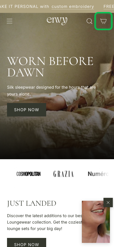 Cart → panel opened — Navi+ on the Envy Shopify theme