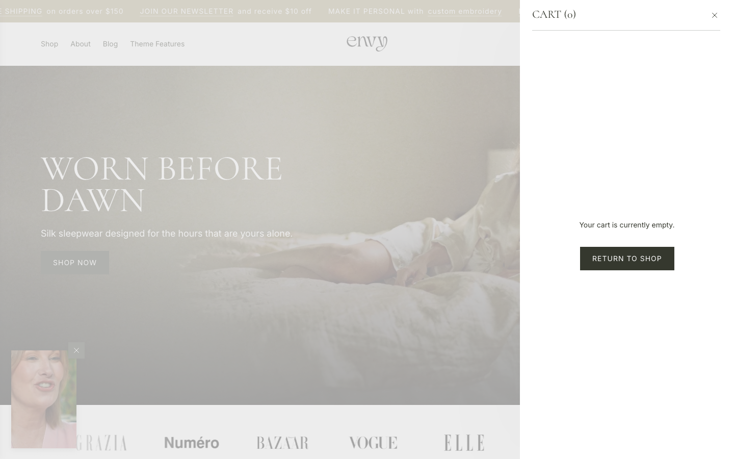 Cart → panel opened — Navi+ on the Envy Shopify theme