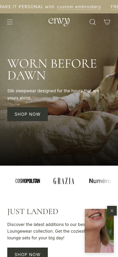 Menu inserted below header — Navi+ on the Envy Shopify theme