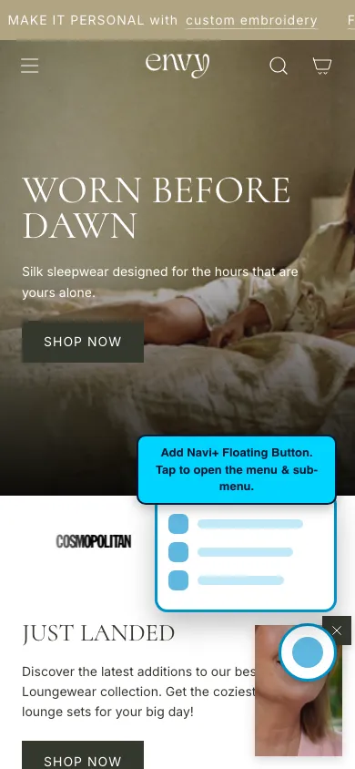 Navi+ FAB on the Envy Shopify theme Navi+ FAB on the Envy Shopify theme