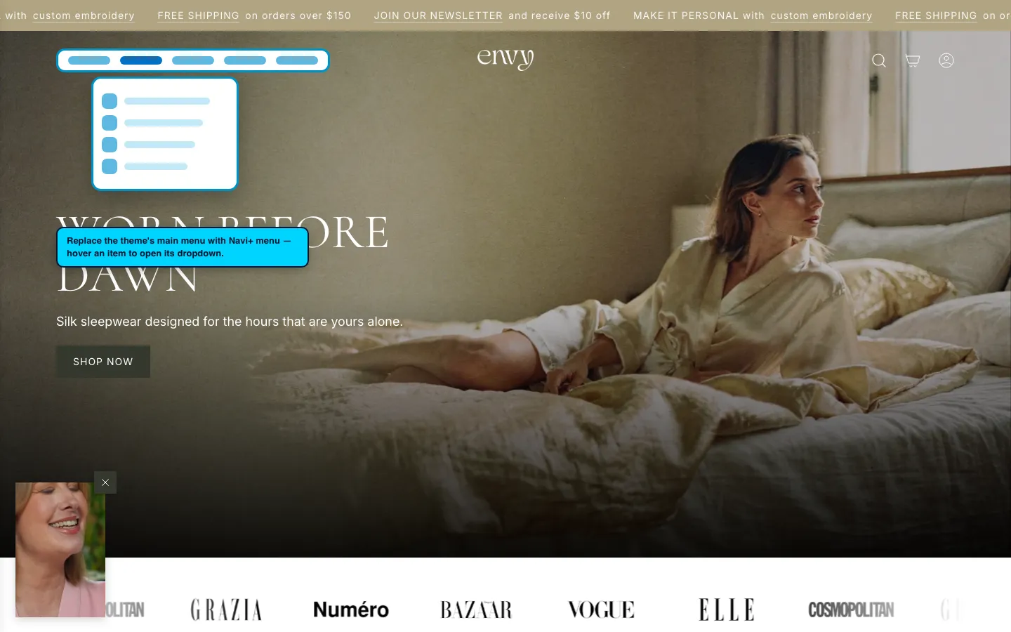 Navi+ Mega Menu replacing the desktop menu on the Envy Shopify theme