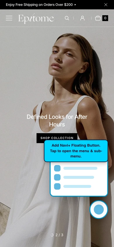 Navi+ FAB on the Epitome Shopify theme Navi+ FAB on the Epitome Shopify theme