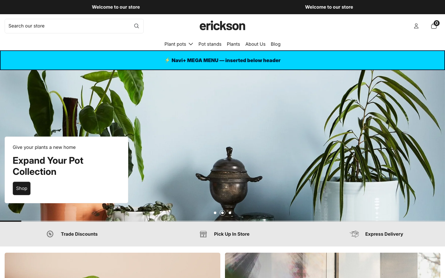 Menu inserted below header — Navi+ on the Erickson Shopify theme Menu inserted below header — Navi+ on the Erickson Shopify theme