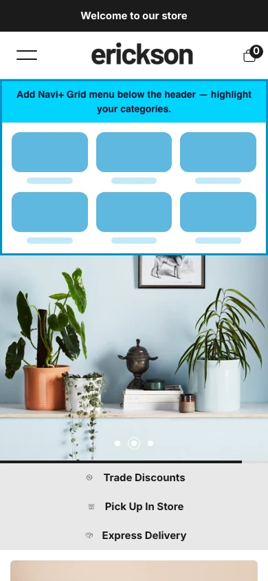 Navi+ Grid Menu on the Erickson Shopify theme Navi+ Grid Menu on the Erickson Shopify theme