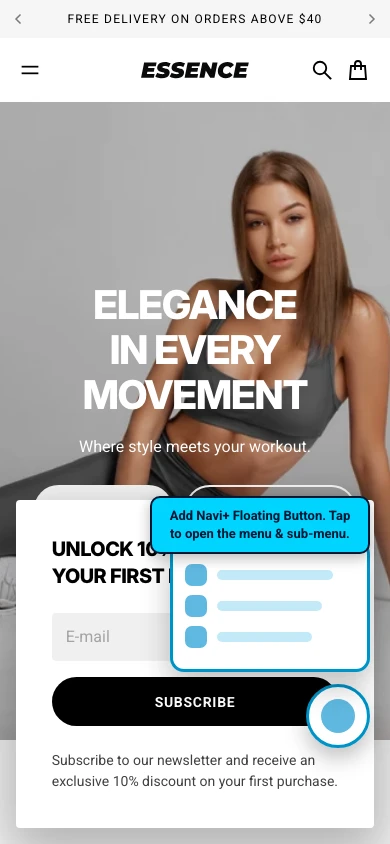 Navi+ FAB on the Essence Shopify theme Navi+ FAB on the Essence Shopify theme