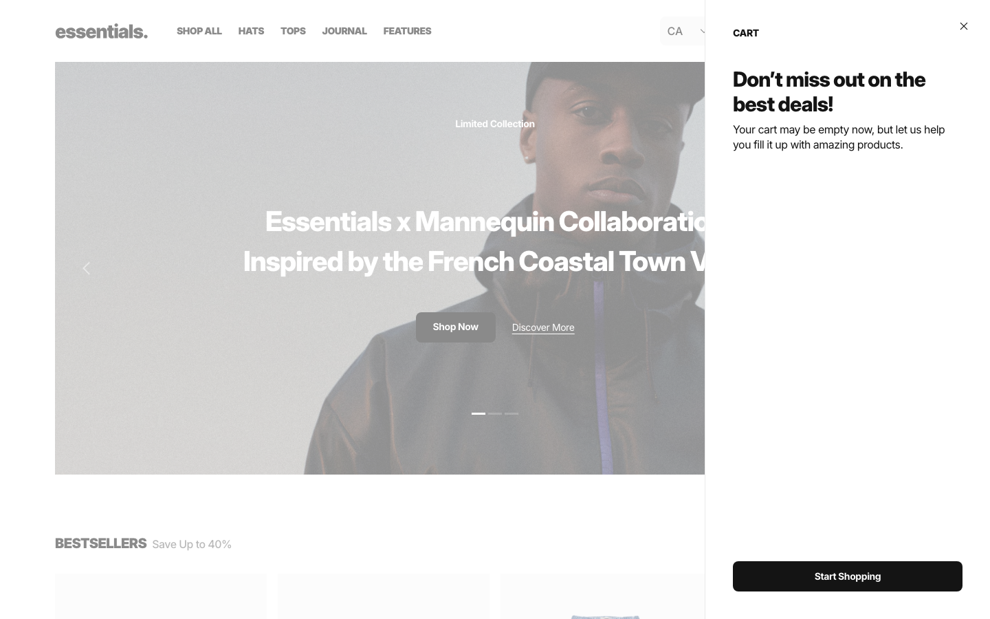 Cart → panel opened — Navi+ on the Essentials Shopify theme Cart → panel opened — Navi+ on the Essentials Shopify theme