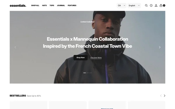 Full-page desktop screenshot of Shopify Essentials theme demo store