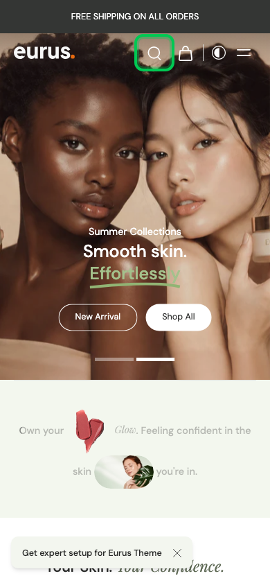 Search → panel opened — Navi+ on the Eurus Shopify theme Search → panel opened — Navi+ on the Eurus Shopify theme