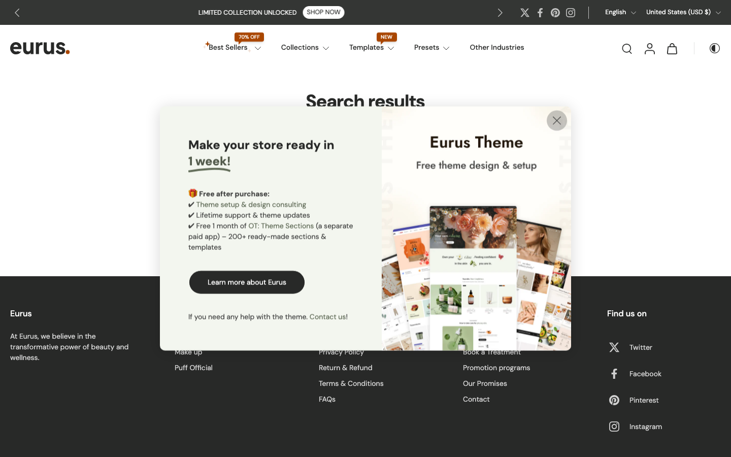 Search → panel opened — Navi+ on the Eurus Shopify theme Search → panel opened — Navi+ on the Eurus Shopify theme