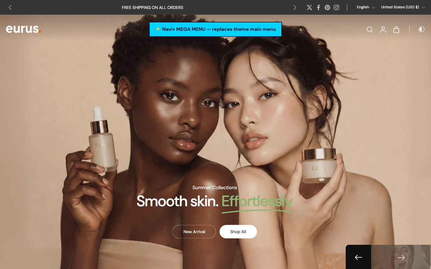 Replace main menu — Navi+ on the Eurus Shopify theme Replace main menu — Navi+ on the Eurus Shopify theme