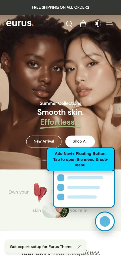 Navi+ FAB on the Eurus Shopify theme