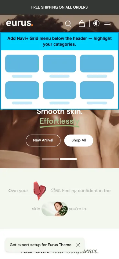 Navi+ Grid Menu on the Eurus Shopify theme