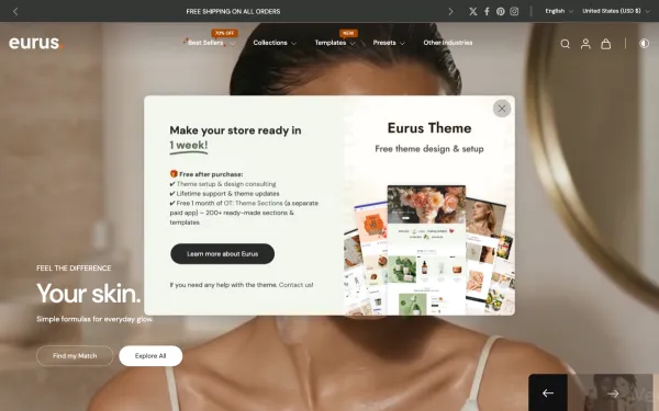 Navi+ menus on the Eurus Shopify theme — desktop preview
