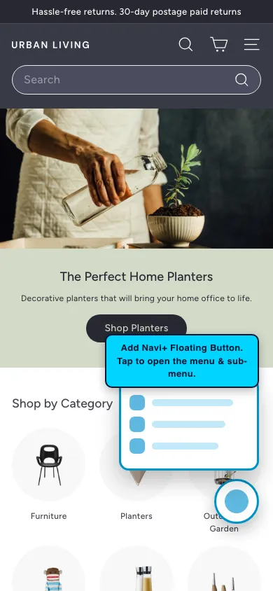 Navi+ FAB on the Expanse Shopify theme Navi+ FAB on the Expanse Shopify theme