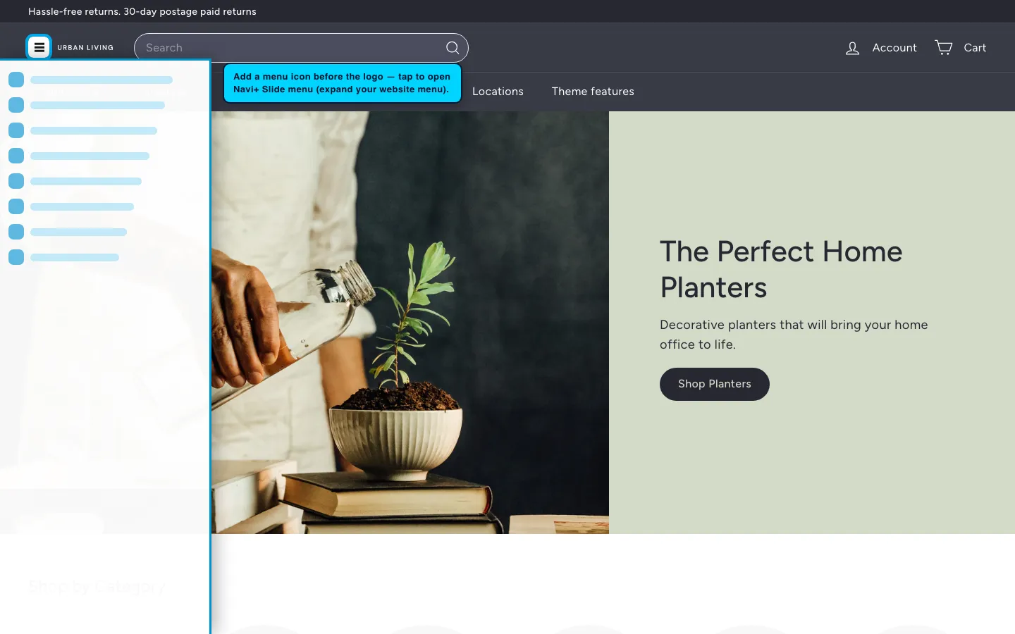 Navi+ trigger icon before the logo on the Expanse Shopify theme Navi+ trigger icon before the logo on the Expanse Shopify theme