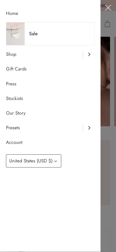 Hamburger → panel opened — Navi+ on the Expression Shopify theme