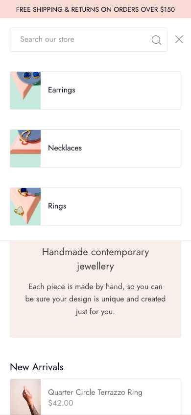 Search → panel opened — Navi+ on the Expression Shopify theme