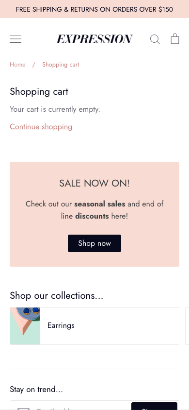 Cart → panel opened — Navi+ on the Expression Shopify theme