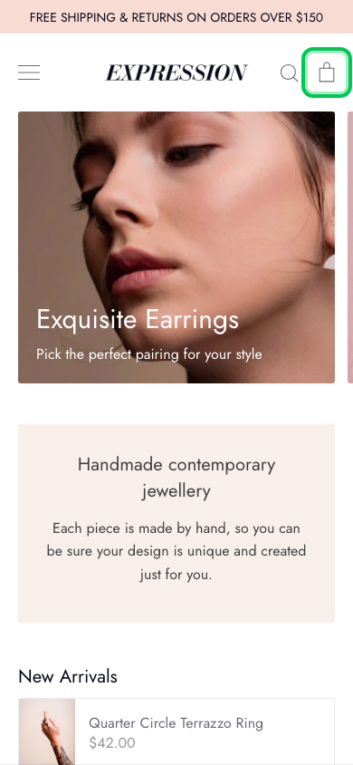 Cart → panel opened — Navi+ on the Expression Shopify theme