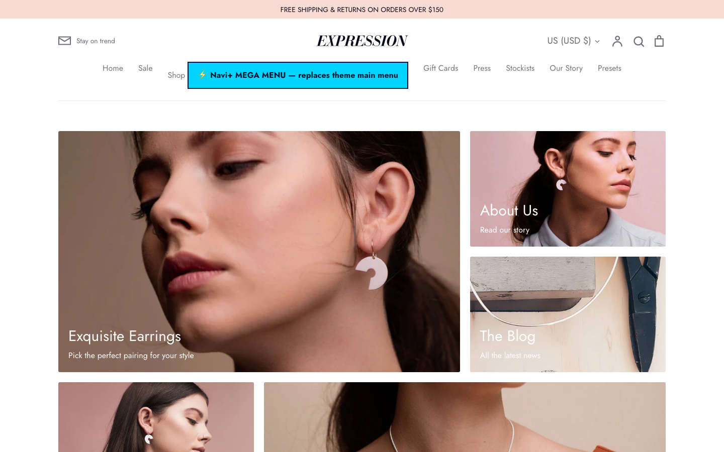 Replace main menu — Navi+ on the Expression Shopify theme