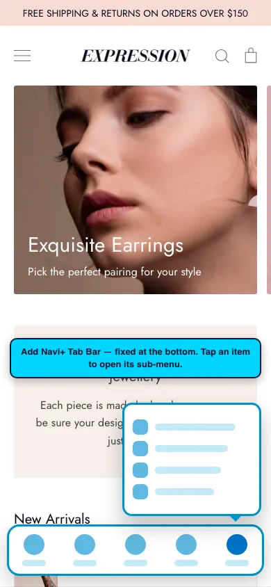Navi+ Tab Bar on the Expression Shopify theme Navi+ Tab Bar on the Expression Shopify theme