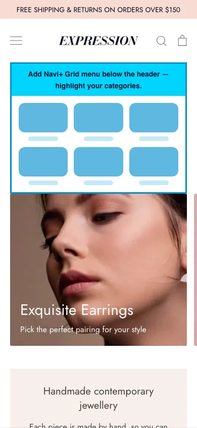Navi+ Grid Menu on the Expression Shopify theme Navi+ Grid Menu on the Expression Shopify theme