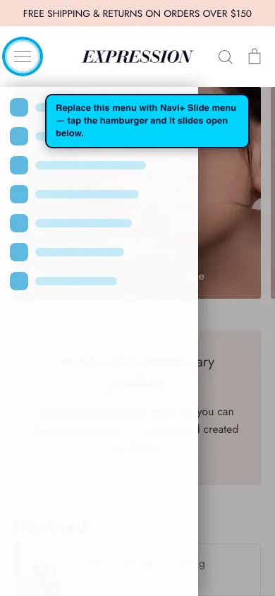 Navi+ Slide Menu on the Expression Shopify theme Navi+ Slide Menu on the Expression Shopify theme