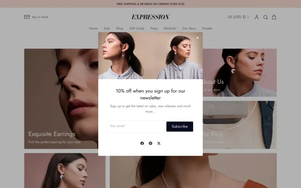 Full-page desktop screenshot of Shopify Expression theme demo store