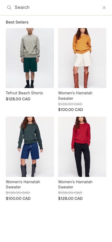 Search → panel opened — Navi+ on the Fabric Shopify theme