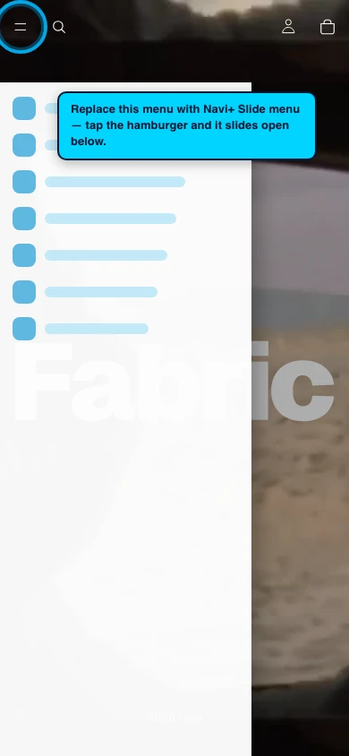 Navi+ Slide Menu on the Fabric Shopify theme
