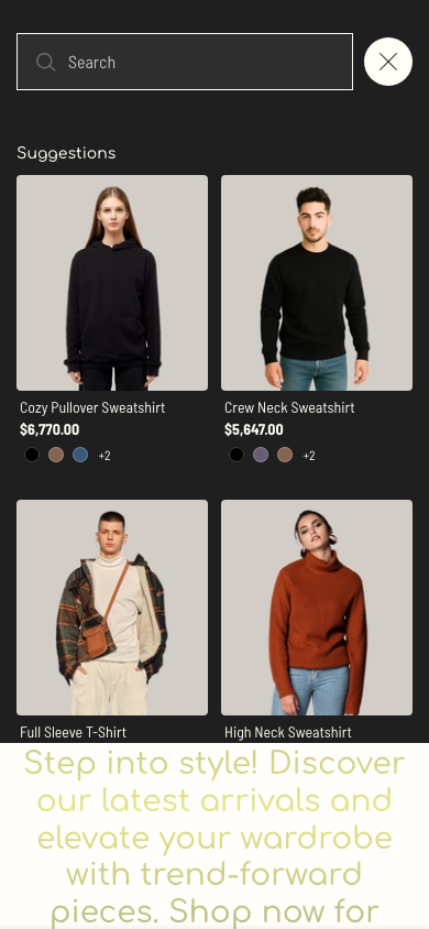 Search → panel opened — Navi+ on the Fame Shopify theme Search → panel opened — Navi+ on the Fame Shopify theme