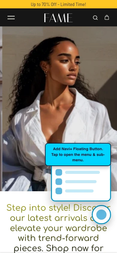 Navi+ FAB on the Fame Shopify theme Navi+ FAB on the Fame Shopify theme