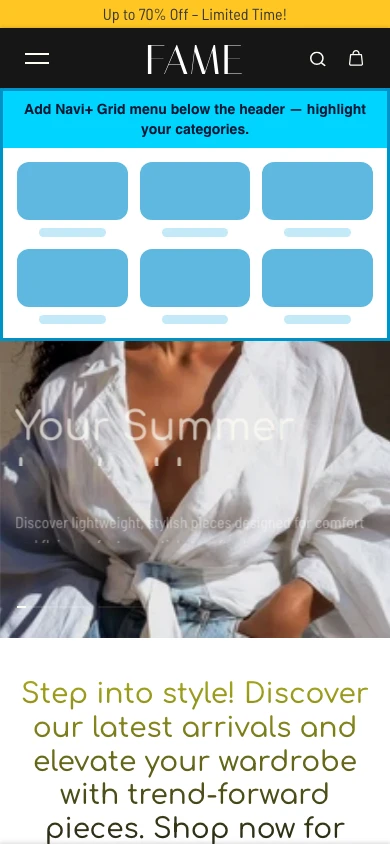 Navi+ Grid Menu on the Fame Shopify theme Navi+ Grid Menu on the Fame Shopify theme