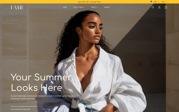 Full-page desktop screenshot of Shopify Fame theme demo store