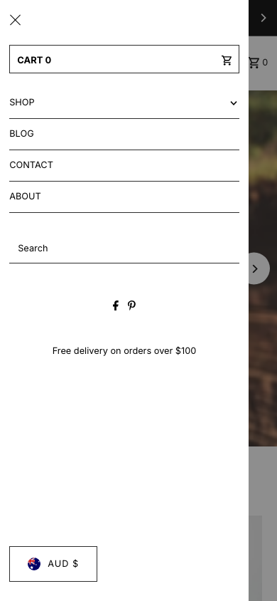 Hamburger → panel opened — Navi+ on the Fashionopolism Shopify theme