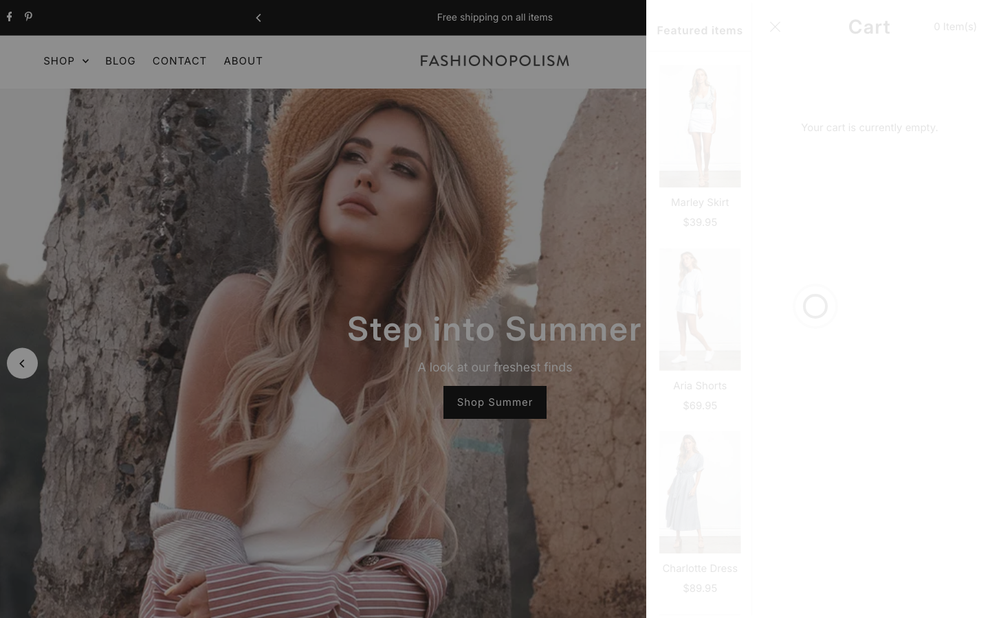 Cart → panel opened — Navi+ on the Fashionopolism Shopify theme
