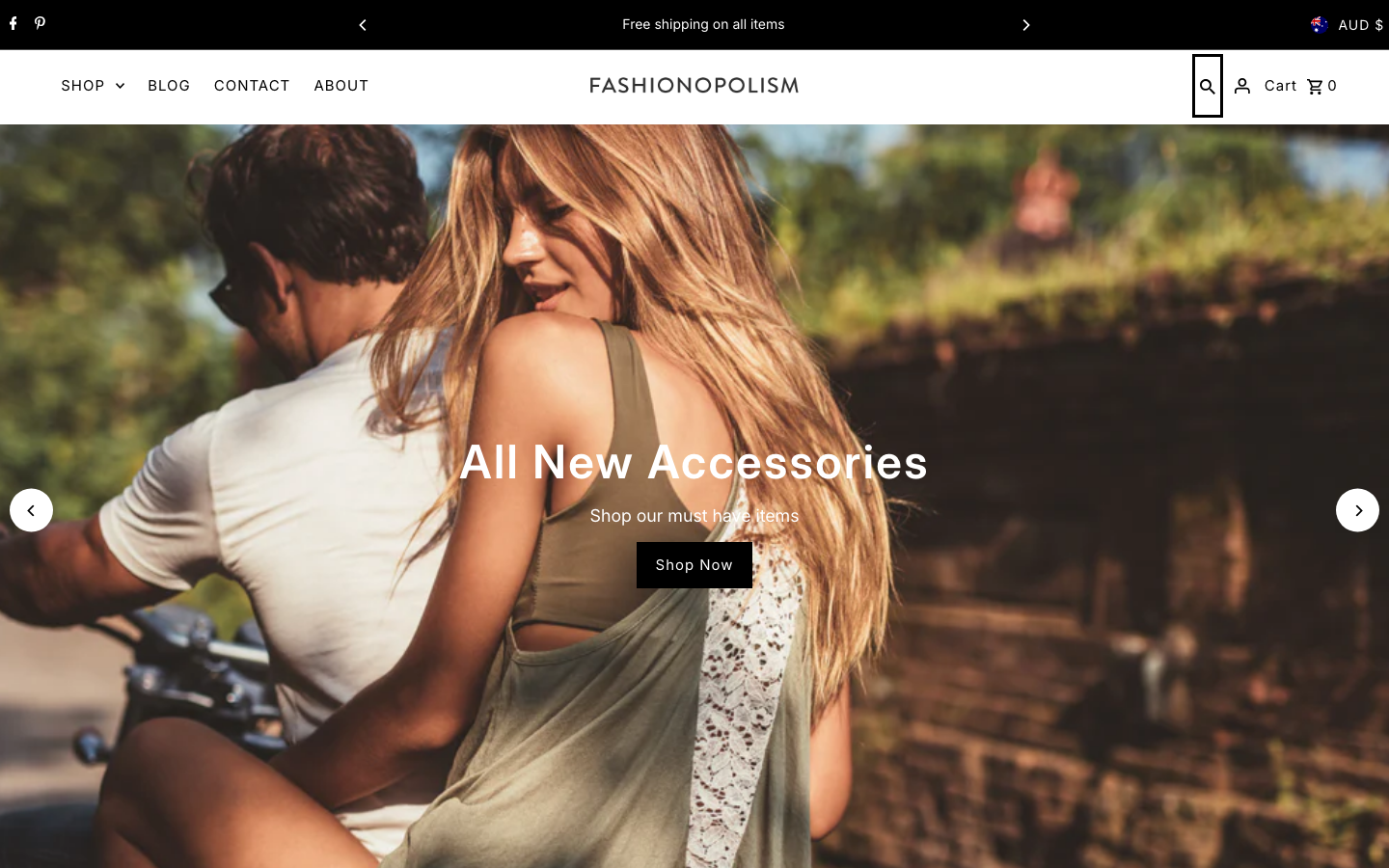 Search → panel opened — Navi+ on the Fashionopolism Shopify theme