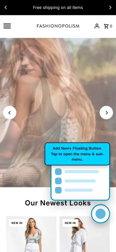 Navi+ FAB on the Fashionopolism Shopify theme Navi+ FAB on the Fashionopolism Shopify theme