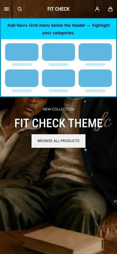 Navi+ Grid Menu on the Fit Check Shopify theme Navi+ Grid Menu on the Fit Check Shopify theme